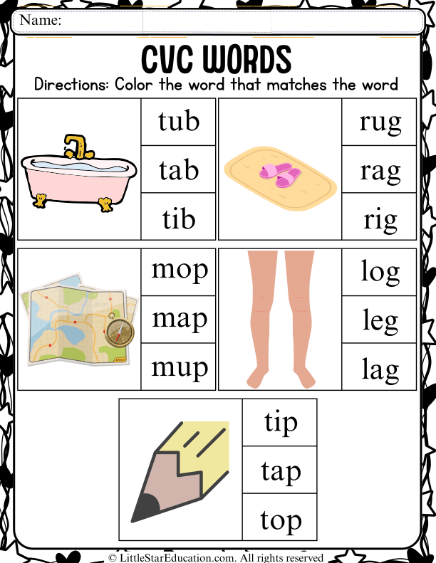 CVC Word Recognition Color Practice for Kindergarten Literacy