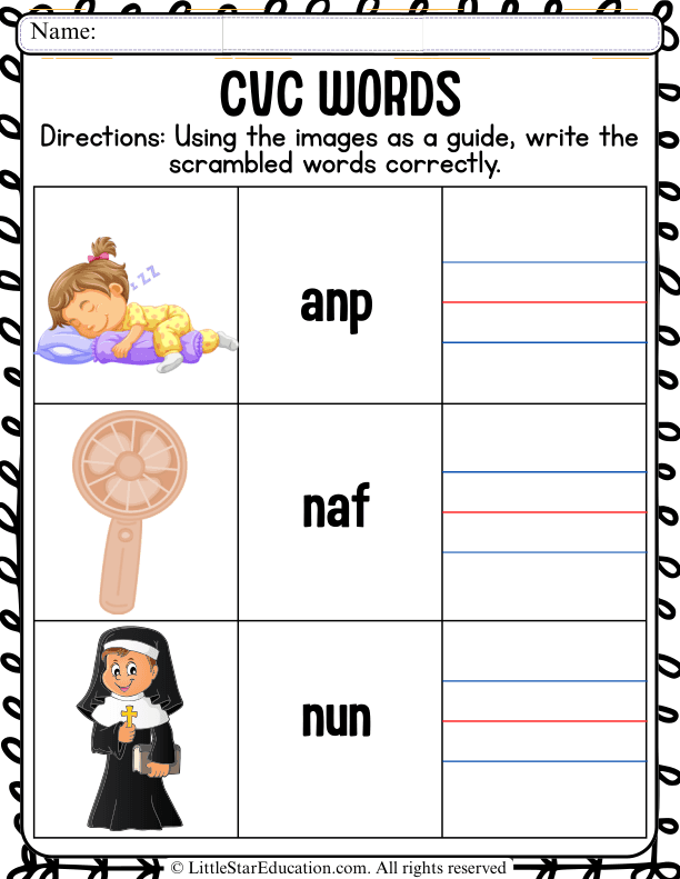 CVC Word Scramble and Spelling Practice for Kindergarten