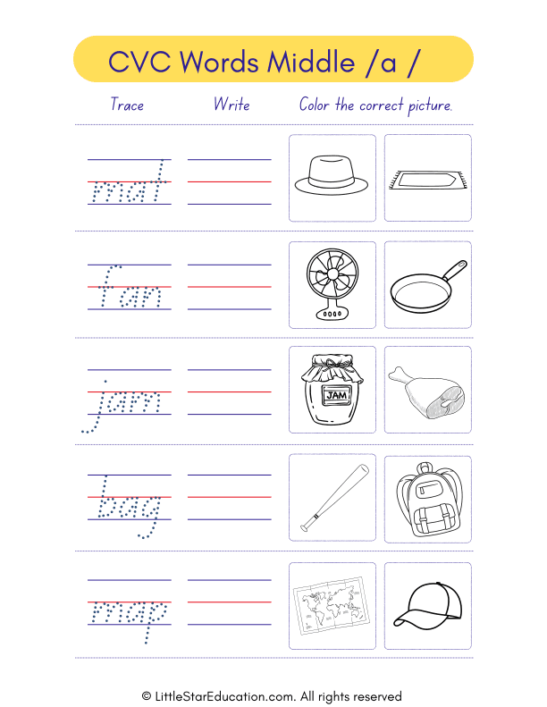 Cvc Words Middle a Writing Activity Worksheet