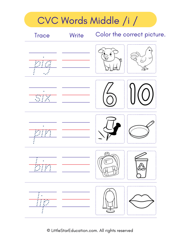 Cvc Words Middle I Writing Activity Worksheet