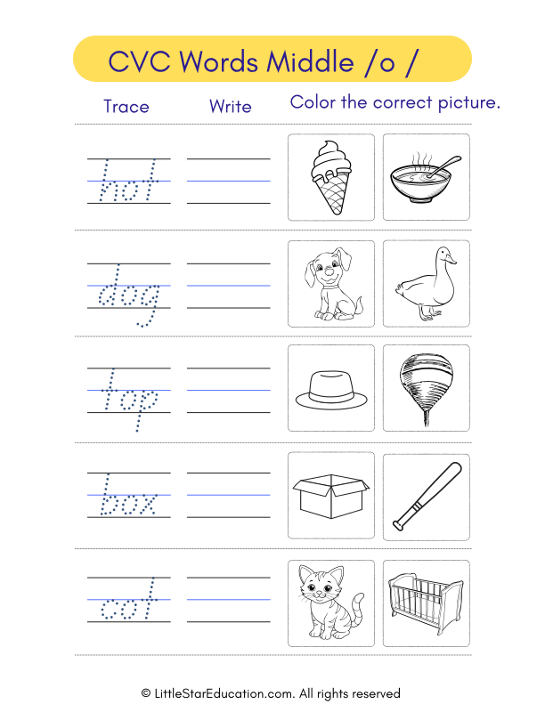 Cvc Words Middle O Writing Activity Worksheet