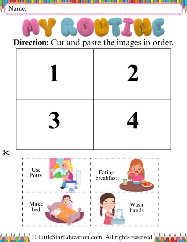Daily Routine Sequencing Cut and Paste for Pre-K Life Skills