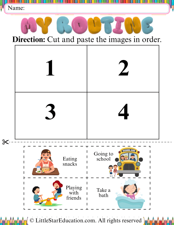 Daily Routine Sequencing Cut and Paste for Preschool Health