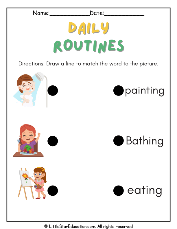 Daily Routine Word and Picture Matching for Young Learners