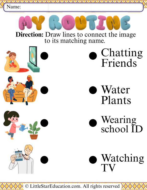 Daily Routine Words Matching for Early Learners – English Language Arts