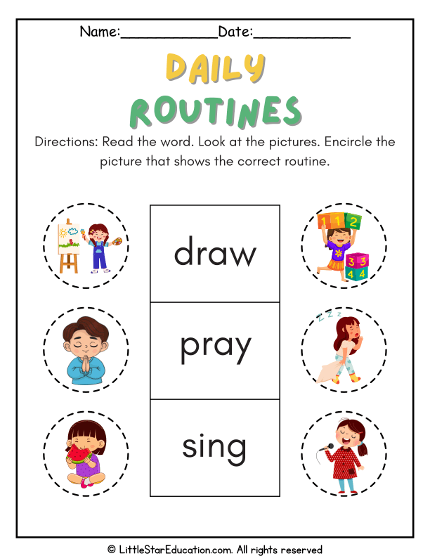 Daily Routine Words: Picture Matching for Early Readers