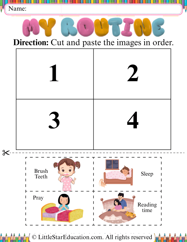 Daily Routines Cut and Paste for Preschool Health Skills
