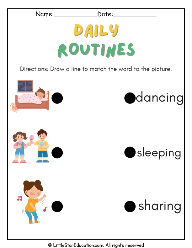 Daily Routines Matching: Word and Picture Practice for Early Readers