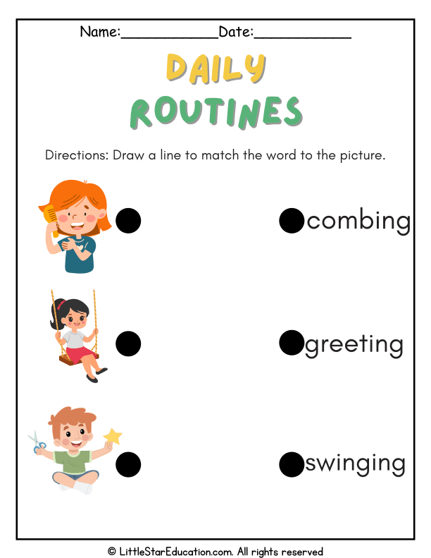 Daily Routines: See the word Find the picture and draw a line