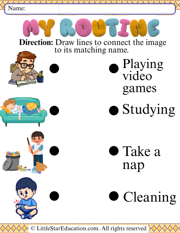 Daily Routines Word and Picture Matching for Early Learners