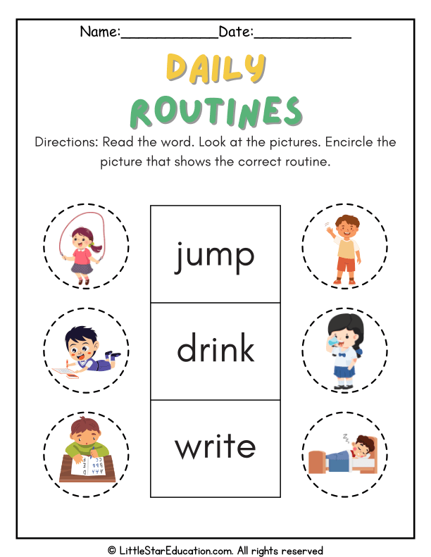 Daily Routines Word Recognition for Pre-K and Kindergarten