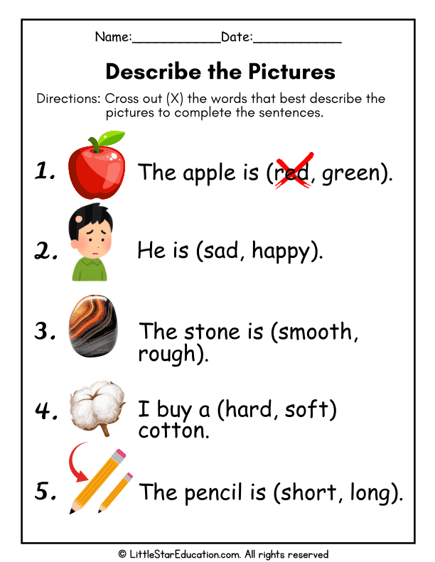 Describing Pictures and Choosing Words for Grade 1 ELA