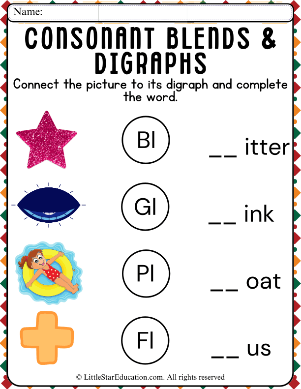 Digraph and Consonant Blend Matching for Early Readers