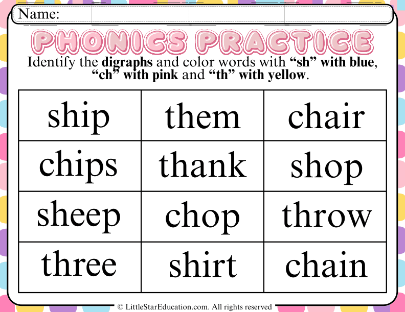 Digraph Identification and Coloring for Kindergarten and First Grade