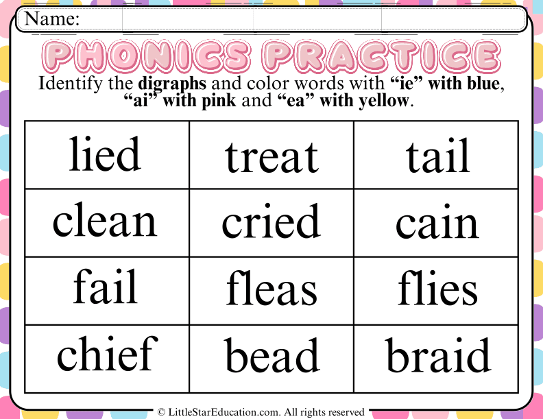 Digraph Recognition and Coloring Practice for Early Readers
