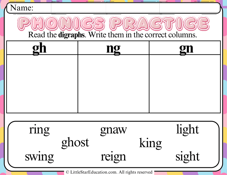 Digraph Sorting and Writing Practice for Early Elementary ELA