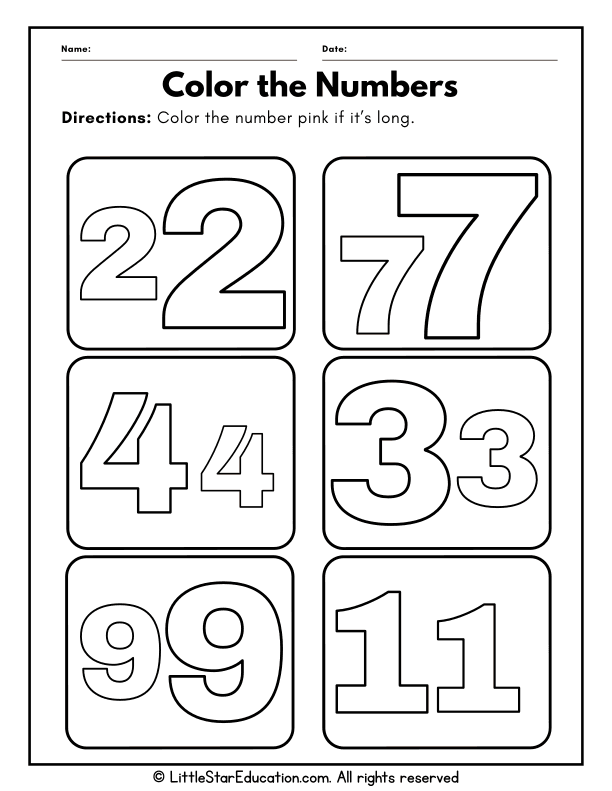 Early Measurement Skills: Color the Numbers by Length for Pre-K/K
