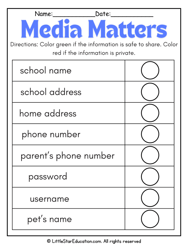 Early Media Literacy: Safe vs. Private Information Sorting