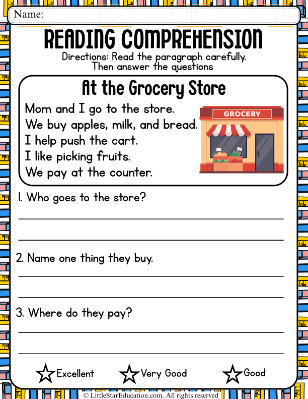 Early Reading Comprehension: Grocery Store Story for K-1