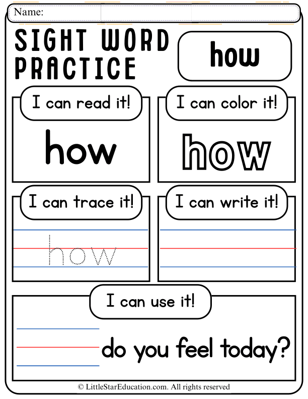 Early Sight Word Practice: Read, Trace, and Write "How" for Pre-K & Kindergarten