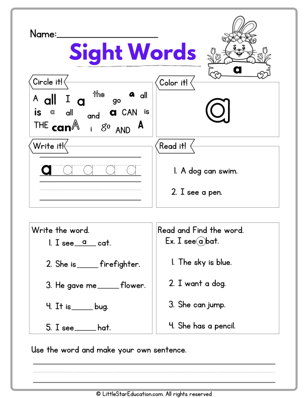 Early Sight Words Practice: Mastering "a" for Preschool & Kindergarten