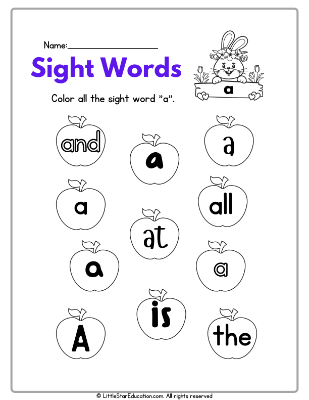 Early Sight Words Practice: Mastering "a" for Preschool & Kindergarten