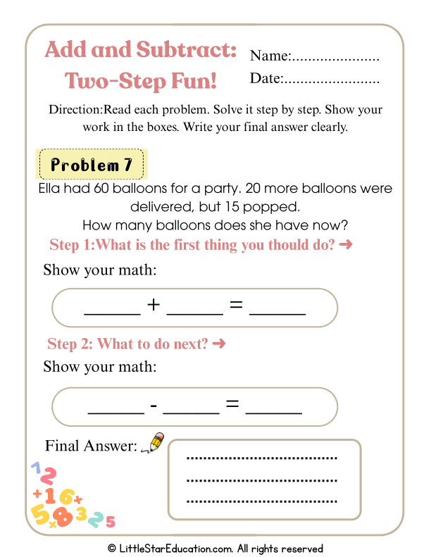 Easy Two-Step Word Problems for Kids in Grades 1–2