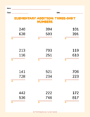 Elementary Addition Three Digit Numbers Basic thumbnail 1