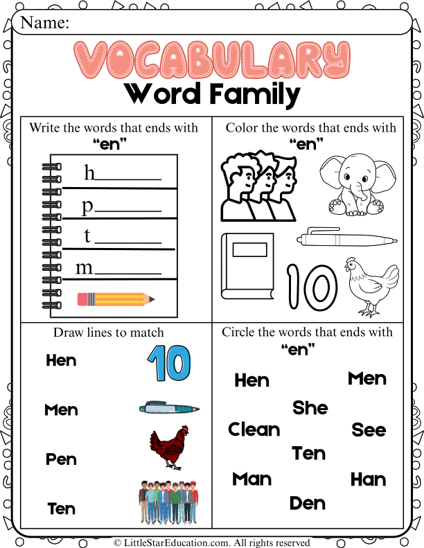 EN Word Family Phonics Practice for Kindergarten and First Grade