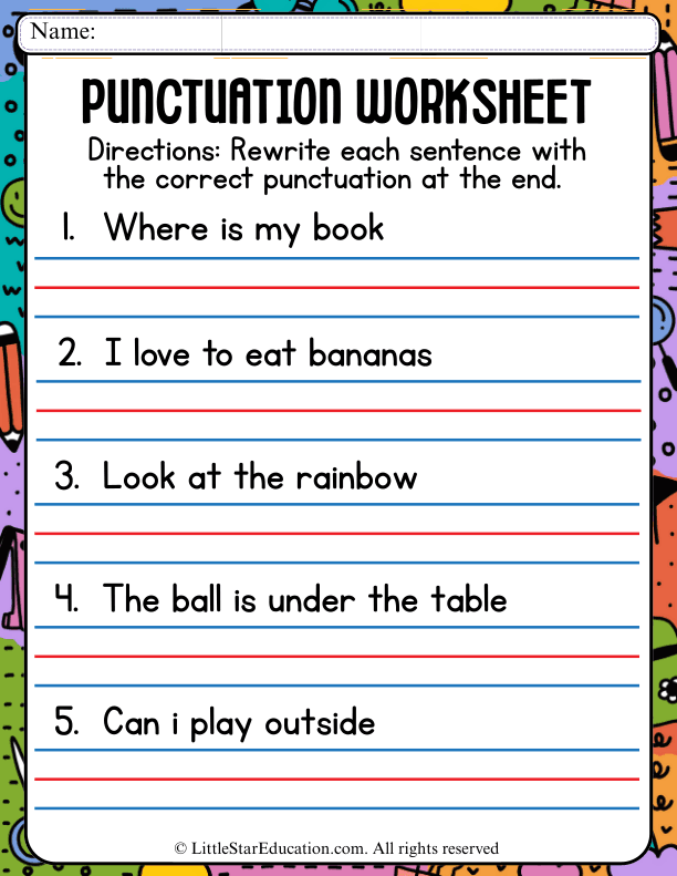 Ending Punctuation Practice for Early Elementary English