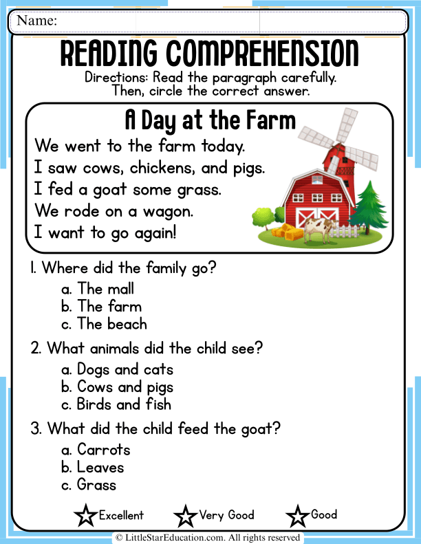 Farm-Themed Reading Comprehension Questions for Early Learners