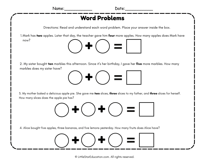 First Grade Addition Word Problems for Early Math Skills
