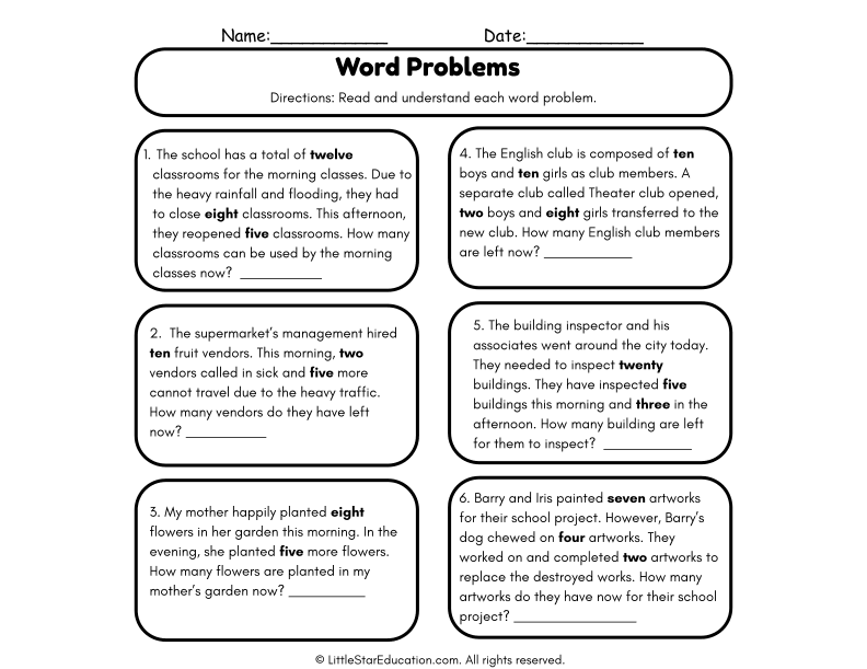First Grade Math Word Problems for Real-Life Addition & Subtraction