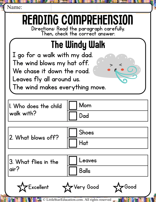 First Grade Reading Comprehension: The Windy Walk Story Quiz