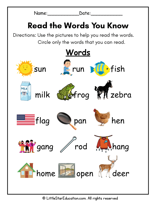 First Grade Vocabulary Practice: Read and Circle Sight Words
