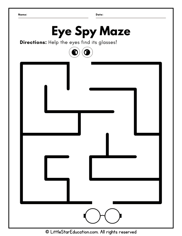 Five Senses Eye Spy Maze Game for Preschool Science Skills