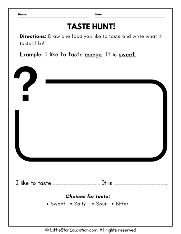 Five Senses Taste Exploration for Preschool and Kindergarten Science