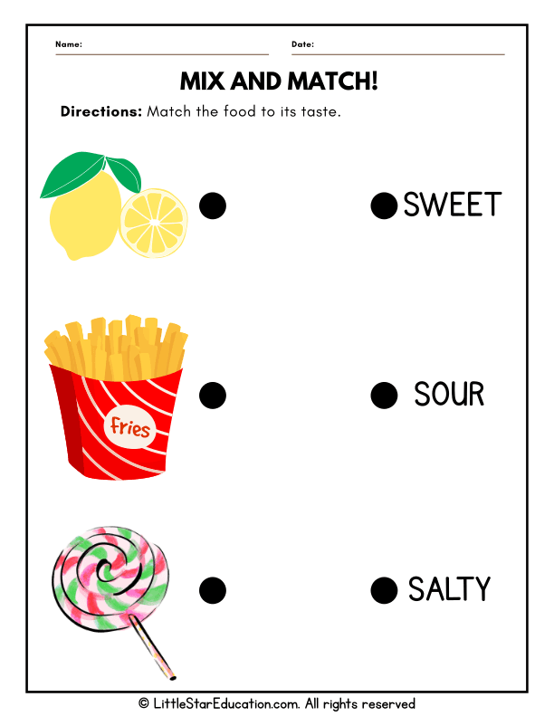 Five Senses Taste Matching for Preschool Science Learning
