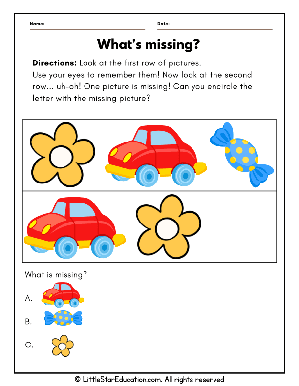 Five Senses Visual Memory Game for Preschool and Kindergarten Science