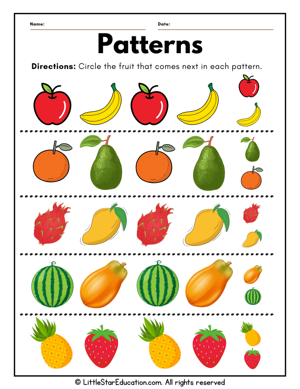 Fruit Patterns Recognition for Preschool and Kindergarten Math