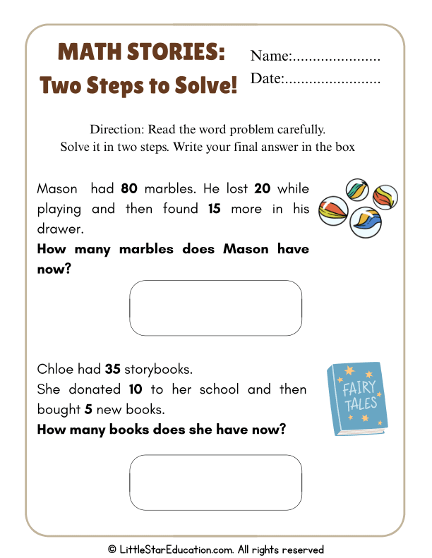 Fun Two-Step Math Word Problems for 1st and 2nd Grade