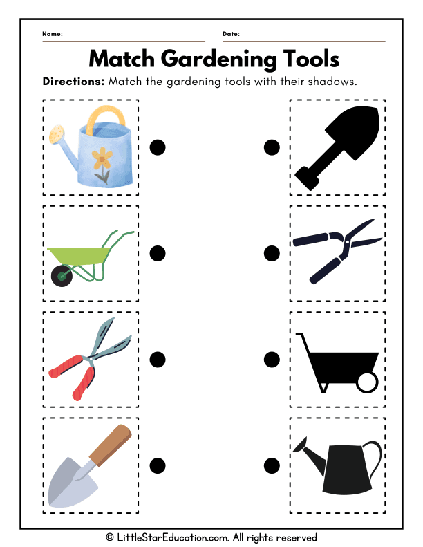 Gardening Tools Shadow Matching for Preschool Science Skills
