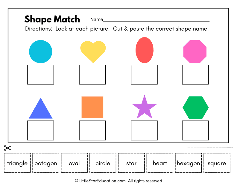 Geometric Shapes Cut and Paste Activity Worksheet