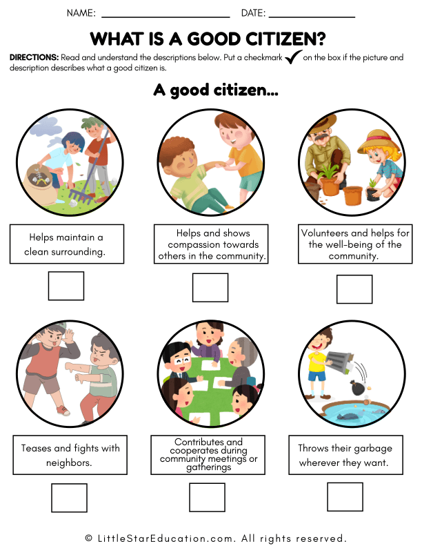 Good Citizenship Skills and Community Behaviors for Grades 1-2