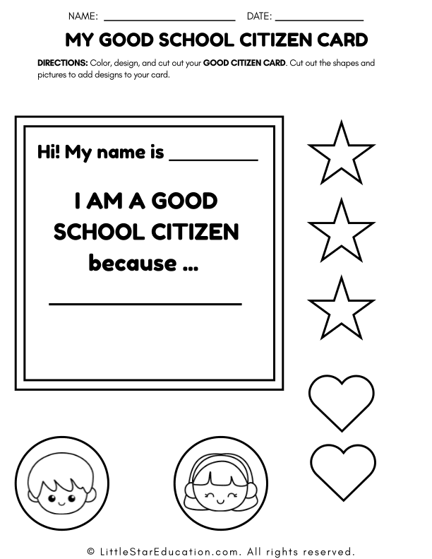 Good School Citizenship Card Craft for Social Studies