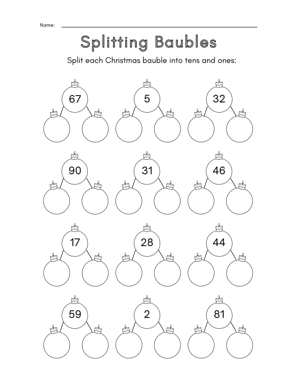Grade 1, 2 Christmas Themed Math Place Value Worksheet