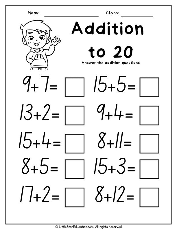 Grade 1 Addition Worksheets: Add to 20 and Number Sense