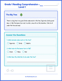 Grade 1 Reading Comprehension Level 1 Fall Leaves 1 Worksheets thumbnail 1