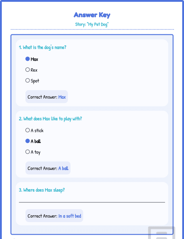 Grade 1 Reading Comprehension Level 1 My Pet Dog Worksheets