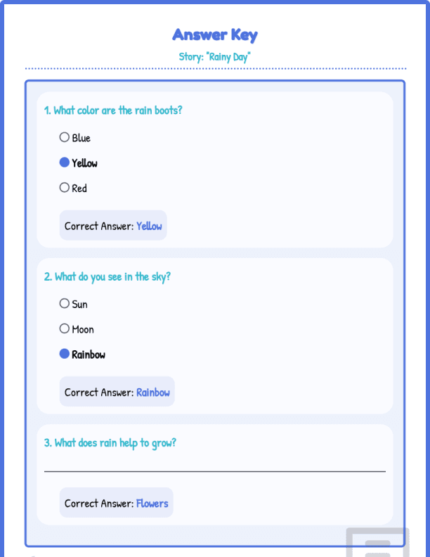 Grade1 Reading Comprehension Level 1 Rainy Day Worksheets